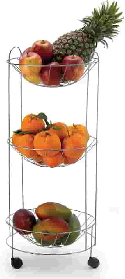 Fruteira Tripla Plus com Rodízios Arthi | 3 Andares de Armazenamento | Estrutura Cromada Resistente | Design Vertical com Mobilidade | Organização Inteligente | Cozinhas e Áreas Gourmet