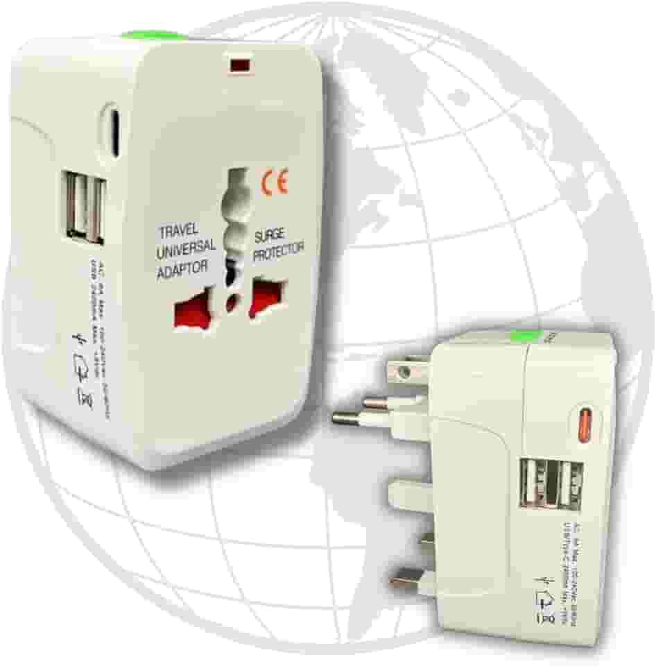 Adaptador De Tomada Universal 2 Saídas: USB + USB-C (PD), Para Até 150 Países, Usb 3.0, EUA, JP, UK, AU, EU, Benjamim Universal, Bivolt (110/220), Viagem,Benjamim - EzLife® (Branco)