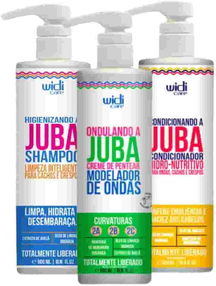 Kit de Tratamento Ondulando a Juba WIDIcare para Cabelos Ondulados, Vegano, Shampoo, Condicionador, Creme Pentear - 3x500ml