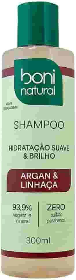 Shampoo Vegano e Natural de Argan e Linhaça, Para todos os tipos de cabelo, Hidratação e Brilho, Boni Natural, 300ml