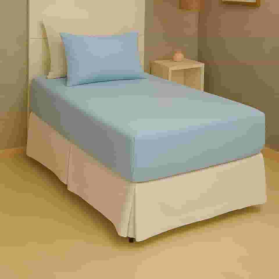 Jogo de Lençol Solteiro 2 Peças Liso Malha 100% Algodão (Azul Bebê)