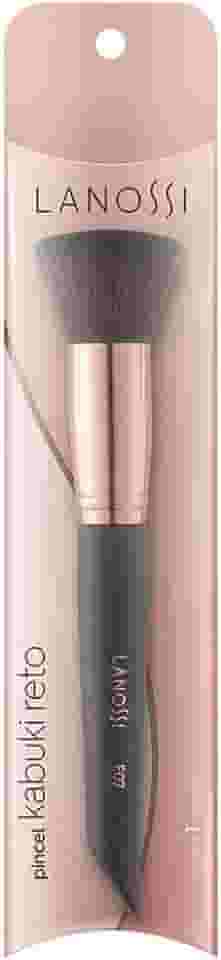 Pincel Kabuki Reto, Cor Rose e Preto, Lanossi Beauty & Care.