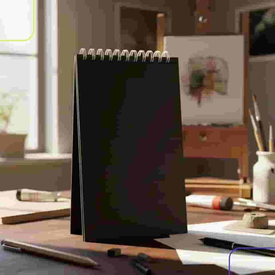 Sketchbook Caderno de Desenho e Anotação - 50 Folhas Sem Pauta, Capa Dura Preta, Papel de Alta Gramatura, Ideal para Arte, Estudos e Projetos Criativos, Portátil e Durável (18x25 cm)