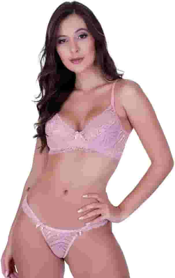 Conjunto Lingerie Renda sem Bojo e com Aro Calcinha e Sutiã Mileyde