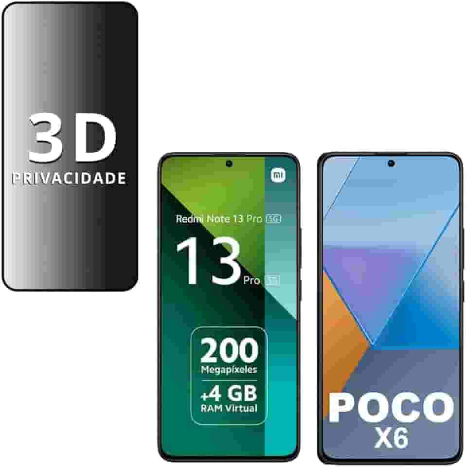 Película Privacidade VIDRO 3D REDMI NOTE 13 / REDMI NOTE 13 PRO 5G / POCO X6 5G, Proteção Total da Tela, Contra Risco e Anti-Espião