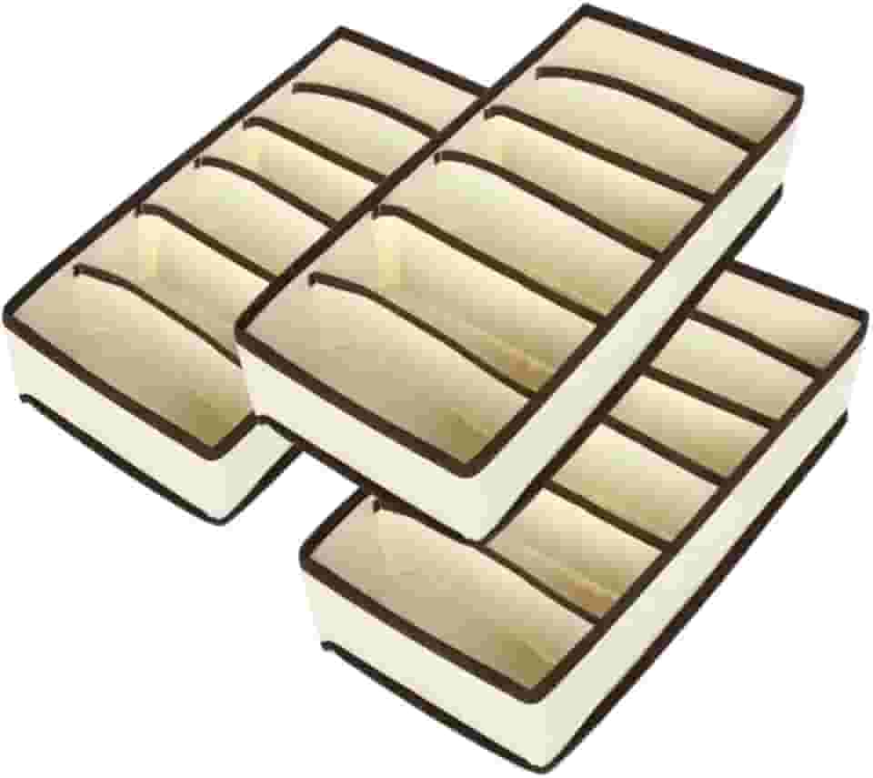 Kit 3 Organizadores de Gaveta para Guarda Roupas Closet Colmeia Organizadora Multiuso com 6 Divisórias para Peças Íntimas Calcinhas Sutiãs Cuecas e Meias (Bege)