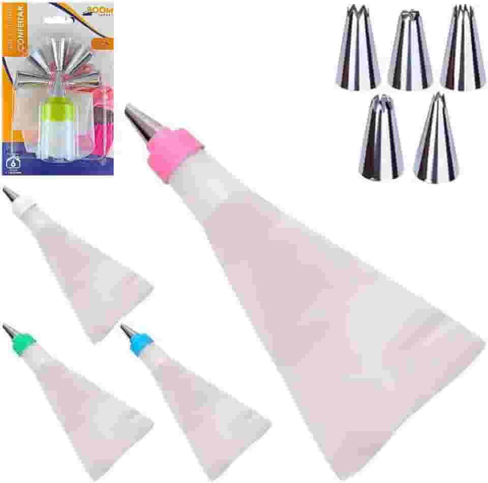 Jogo de Confeiteiro com 6 Bicos Diferentes + Saco de Silicone e Adaptador Matriz