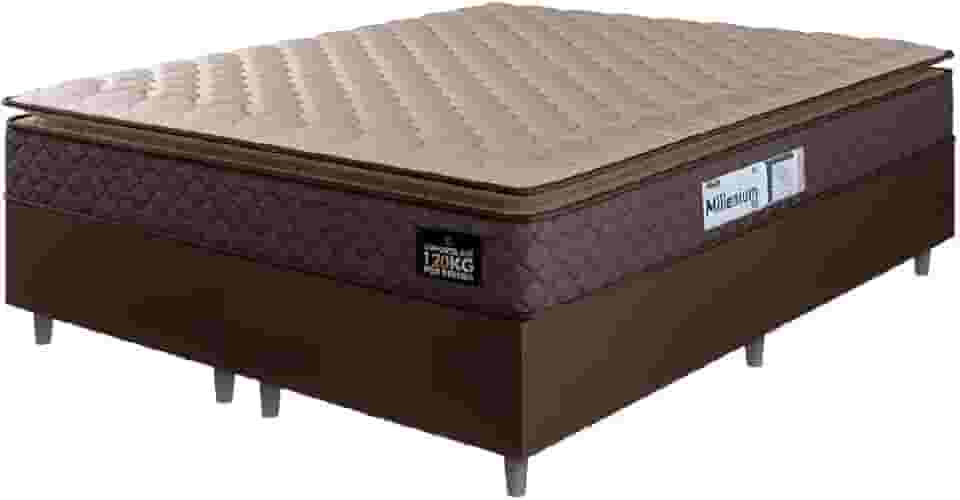 Cama Box Casal Queen Colchão Espuma D33 Pillow Top Millenium 158x198x57cm Suede Marrom Hellen – Suporta Até 120 Kg Por Pessoa