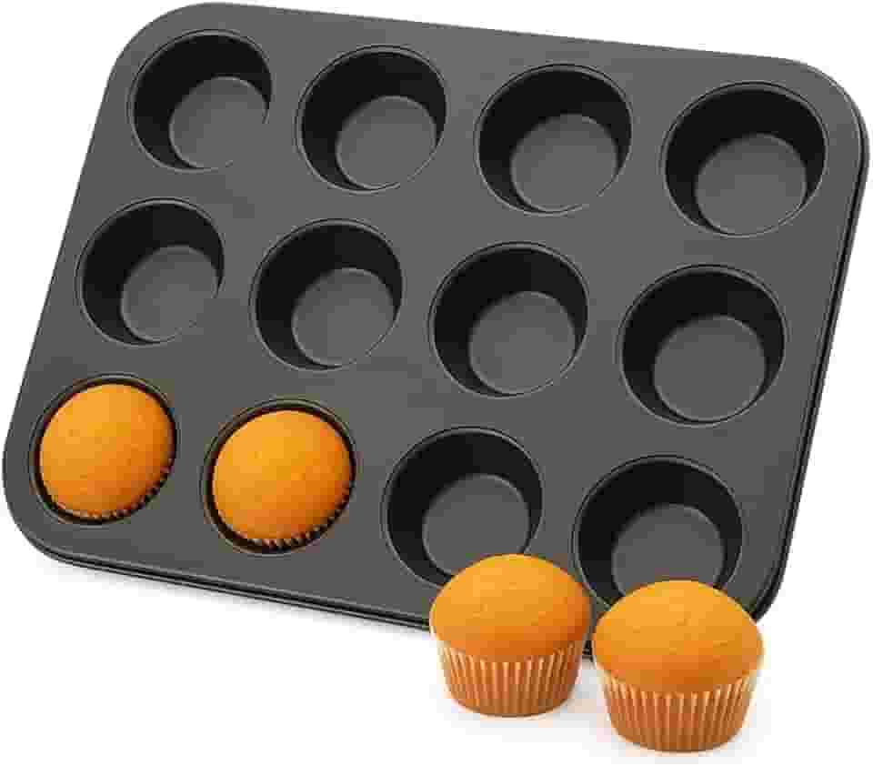 Assadeira Antiaderente para Cupcake/Muffin – Forma 12 Cavidades, Alumínio com Revestimento Antiaderente, Fácil Desenformar e Limpeza, Ideal para Bolos, Muffins e Receitas Caseiras