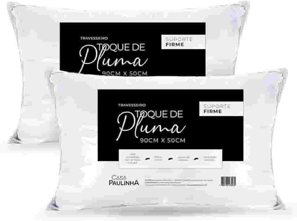 Kit 2 Travesseiros King 90x50 Cm Toque De Pluma Firme E Macio – Alto, Antialérgico, Antiácaro, Lavável, Ideal Para Dormir De Lado Ou Costas, Conforto Premium Casa Paulinha