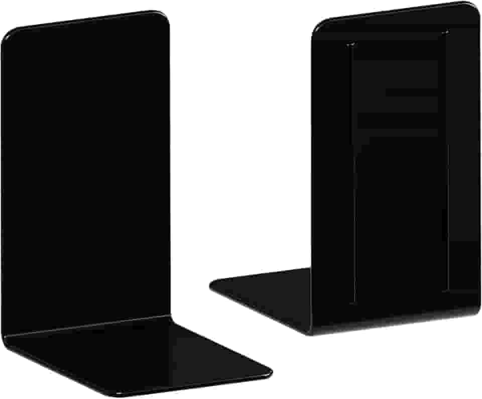 Acrimet Bibliocanto Plástico, para Estantes, Prateleiras e Mesas, Suporte para Livros Cor Preto, 2 Peças