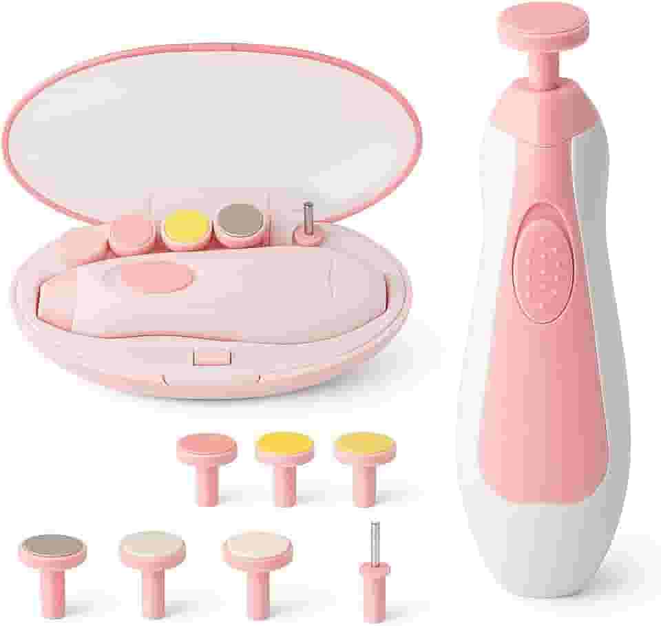 Cortador e Lixa de Unha Elétrico para Bebês 6 em 1 com Luz LED Silencioso e Seguro, Estojo Portátil Incluso, Ideal para Recém-Nascidos, Crianças e Adultos – Fácil e Indolor (rosa)