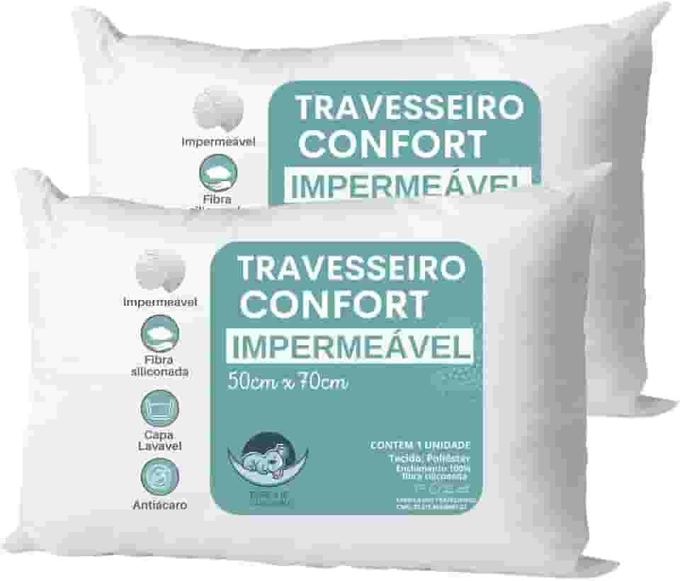 Travesseiro Kit 2 unidades Antialérgico Impermeável 50x70 Super Macio