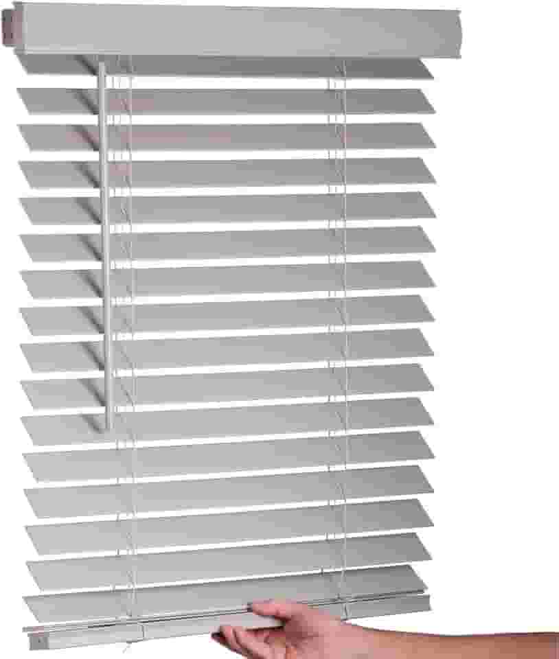 LOTUS & WINDOWARE Persianas de madeira sintética sem fio, liso, cinza claro, persianas horizontais de 5 cm – para sala de estar, quarto, janelas de portas internas, 76 cm x 122 cm, cinza claro