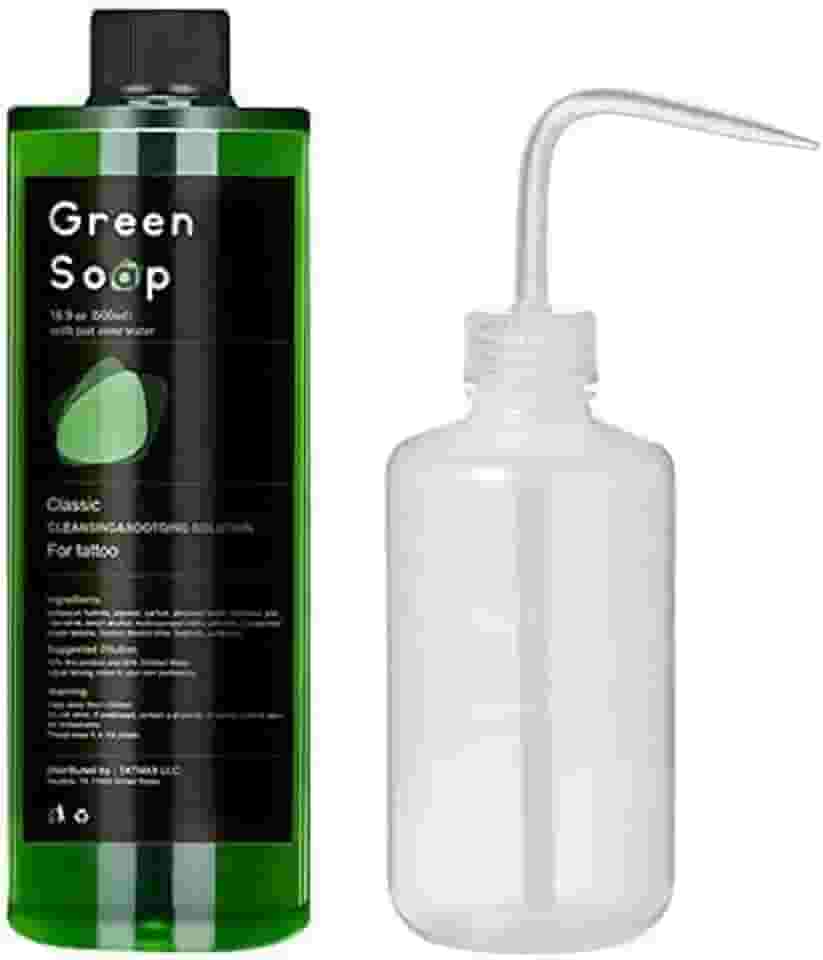 Sabonete verde de 500 ml com frasco de compressão de 236 ml para tatuagens e piercings