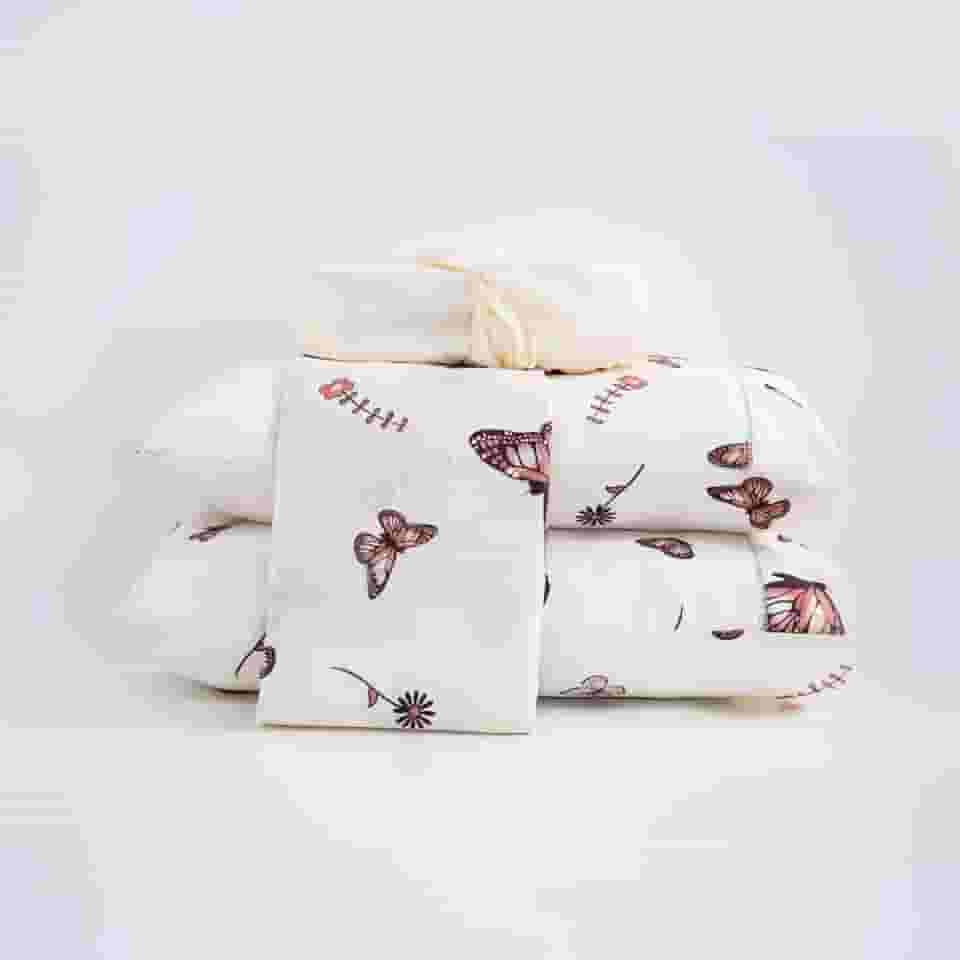 Jogo De Lençol Casal Queen King 4 Peças 100% Algodão Percal 200 Fios Estampado (Queen, Borboletas Lilás)