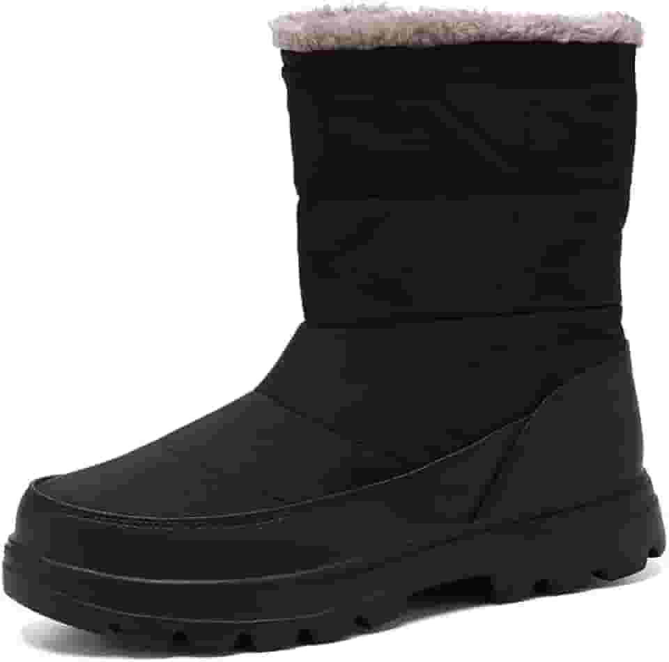 Botas Masculinas de Lona à Prova D'água com Pele e Botas de Neve Quentes para Uso ao Ar Livre, Tênis Macio, Caminhada, Moda Masculina, Cano Médio, Sem Cadarço e Sem Cadarço