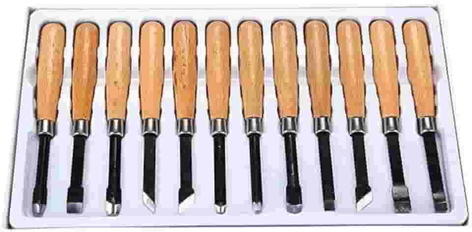 Kit de Formões para Madeira | 12 Peças com Lâmina de Aço e Cabo de Madeira | Ideal para Escultura e Entalhe | Formões para Escultura em Madeira