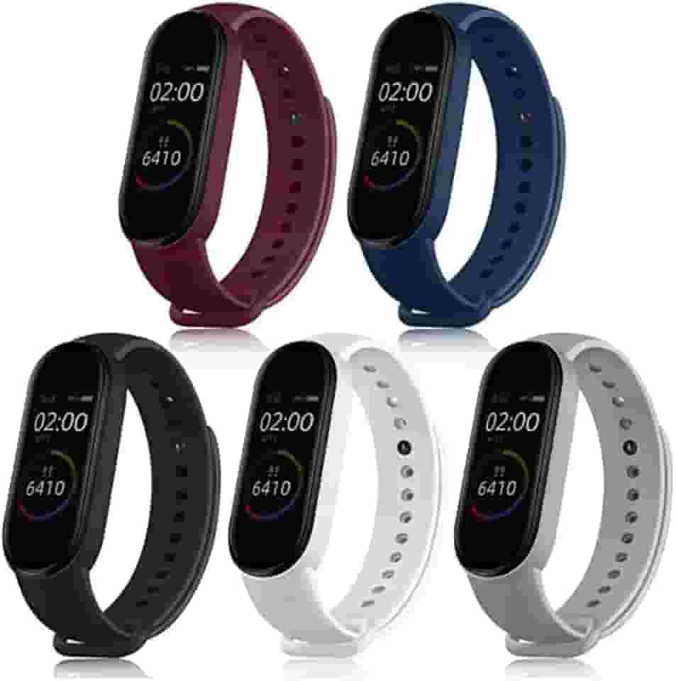 Pacote Kit 5 Pulseiras Extras Compatível com Mi Band 5 6 Sport Silicone Cores Vivas