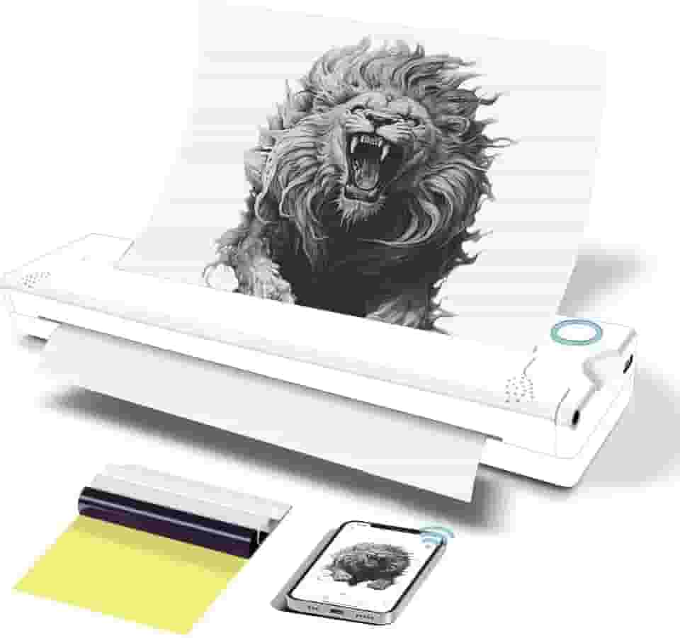 Máquinas de estêncil de tatuagem, impressora térmica de estêncil de tatuagem, impressora de estêncil sem fio Bluetooth para tatuagem, compatível com smartphone para tatuadores (branco