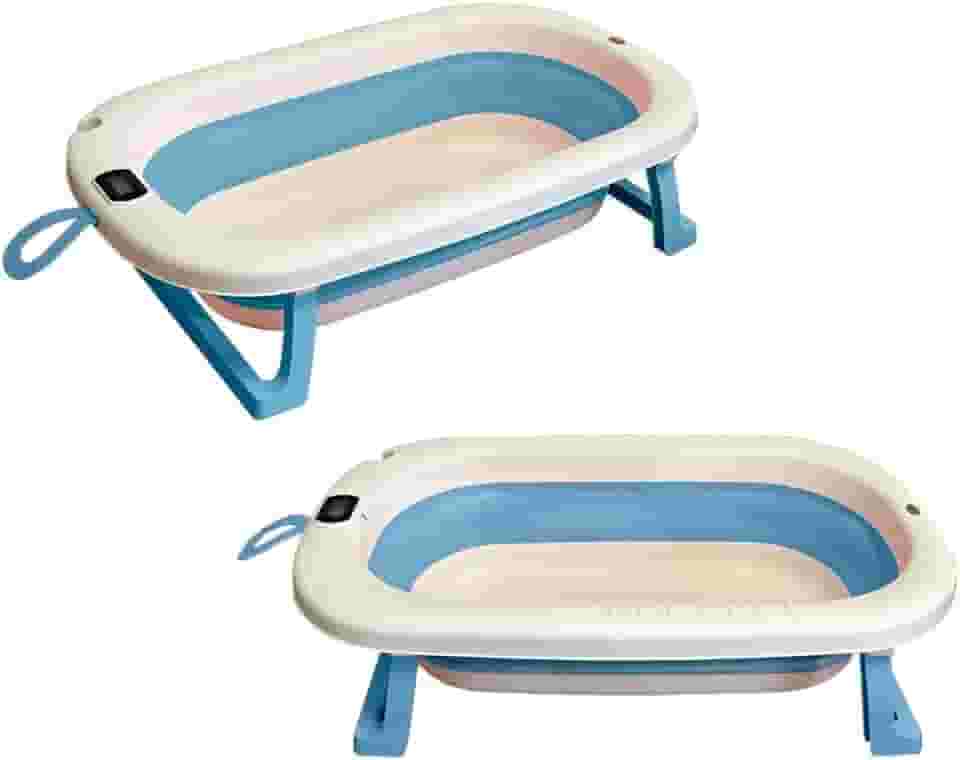 Banheira Retrátil Dobrável Silicone De Bebe Com Termometro digital (Azul)