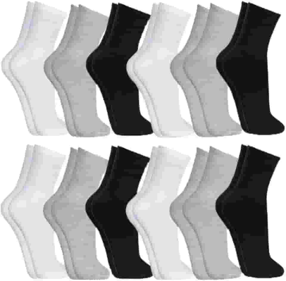 Kit 12 Pares Meias Cano Alto Conforto e Resistência Algodão Poliéster Elastano Respirável Costura Reforçada Para Esportes Academia e Dia a Dia