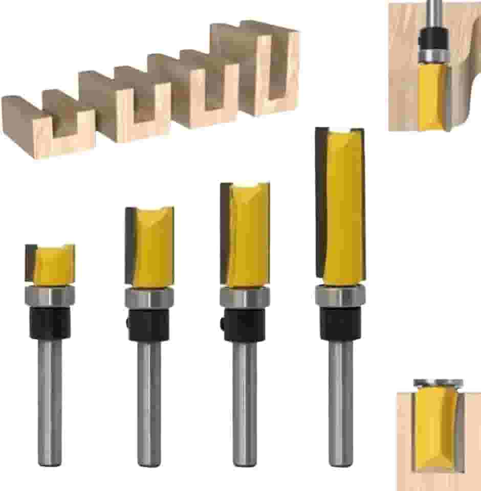 Kit Profissional de Fresas para Tupia, 4 Peças, Haste 1/4 Polegada, Comprimento 56-84mm, Largura 12mm, para Trabalho em Madeira