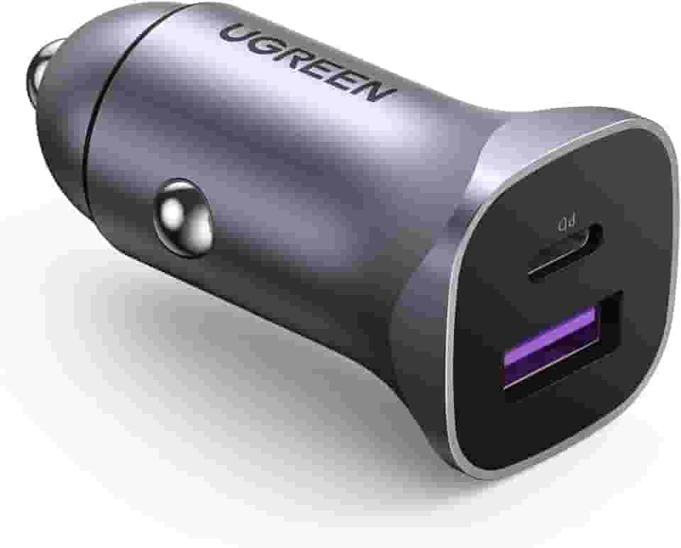 UGREEN 30W USB C Car Charger, Mini Aluminum Alloy Car Charger Fast Charge PD 3.0/QC 3.0, Fast Car Charger 2-Port Fast Charging Compatible with iPhone 13/12 Pro/Max/XR/XS, iPad Pro/Air, Galaxy S22/S21