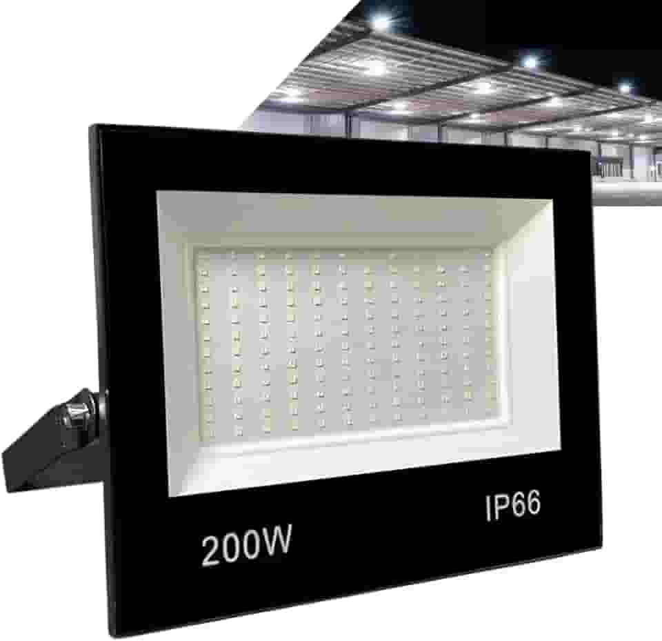 Refletor LED Holofote 200W Branco Frio 6500K - IP66 à Prova d’Água Econômico para Jardim, Fachada e Quintal Premium