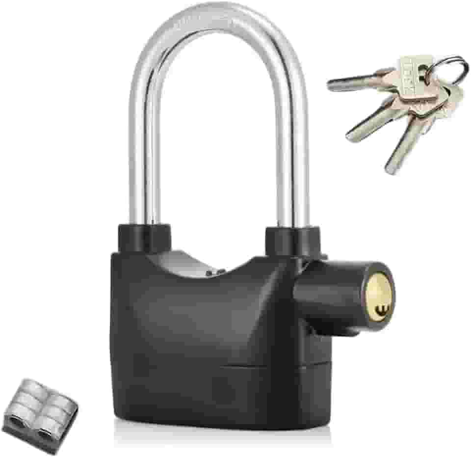 Cadeado Alarme Sirene Anti Furto 110dba Trava Moto CasaPortão Cor Preto (Longo)
