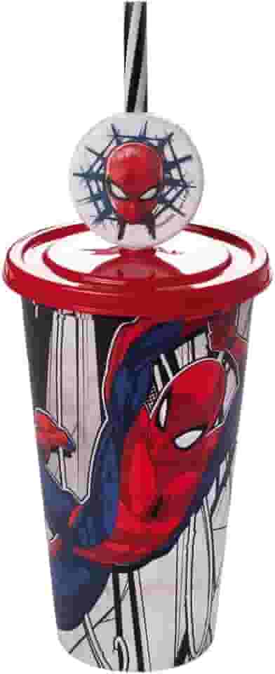 Copo com Canudo e Pin 500 ml Homem-Aranha Plasútil