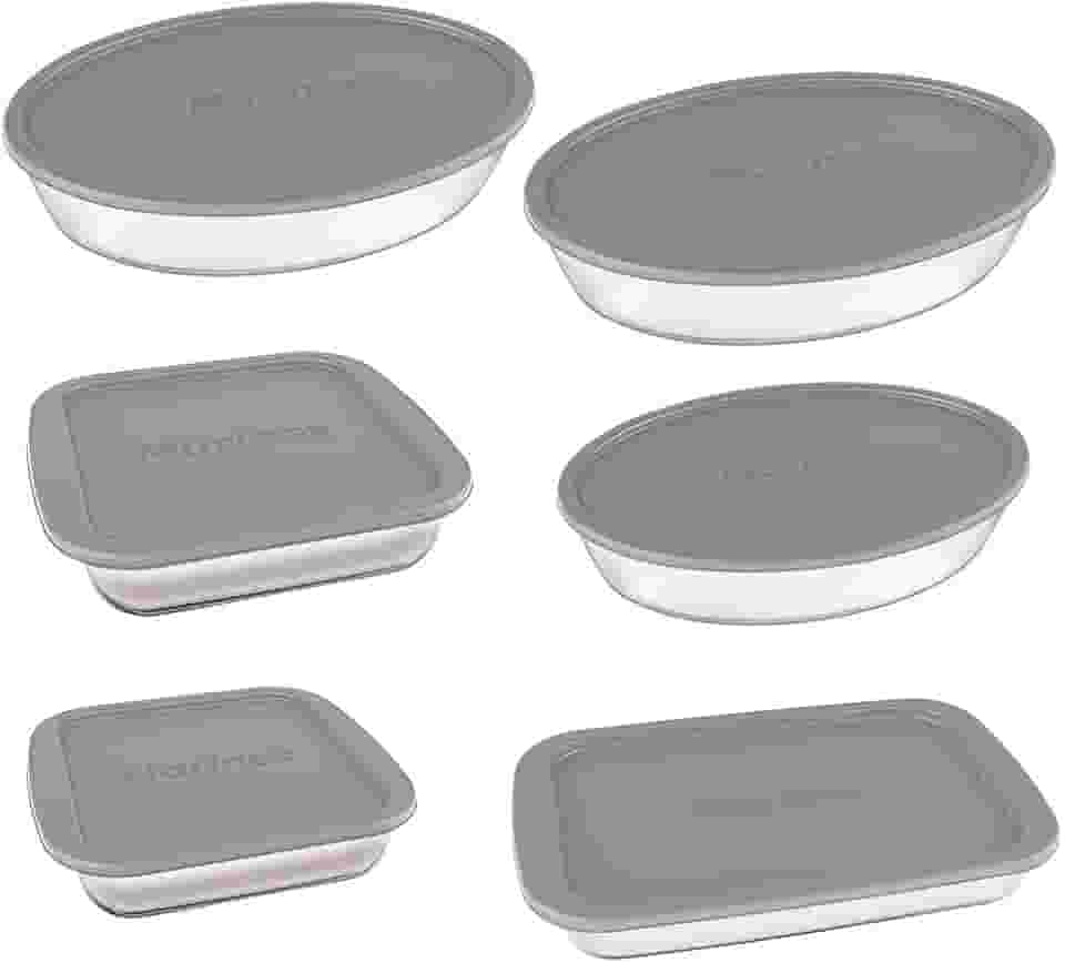 Jogo de Assadeiras Marinex, 6 Peças, Com Tampa, Vidro