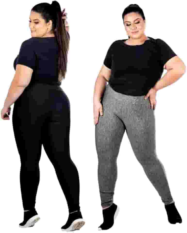 2 Calça Legging Feminina, Plus Size G1 G2 G3, Alta e Transparência ZERO