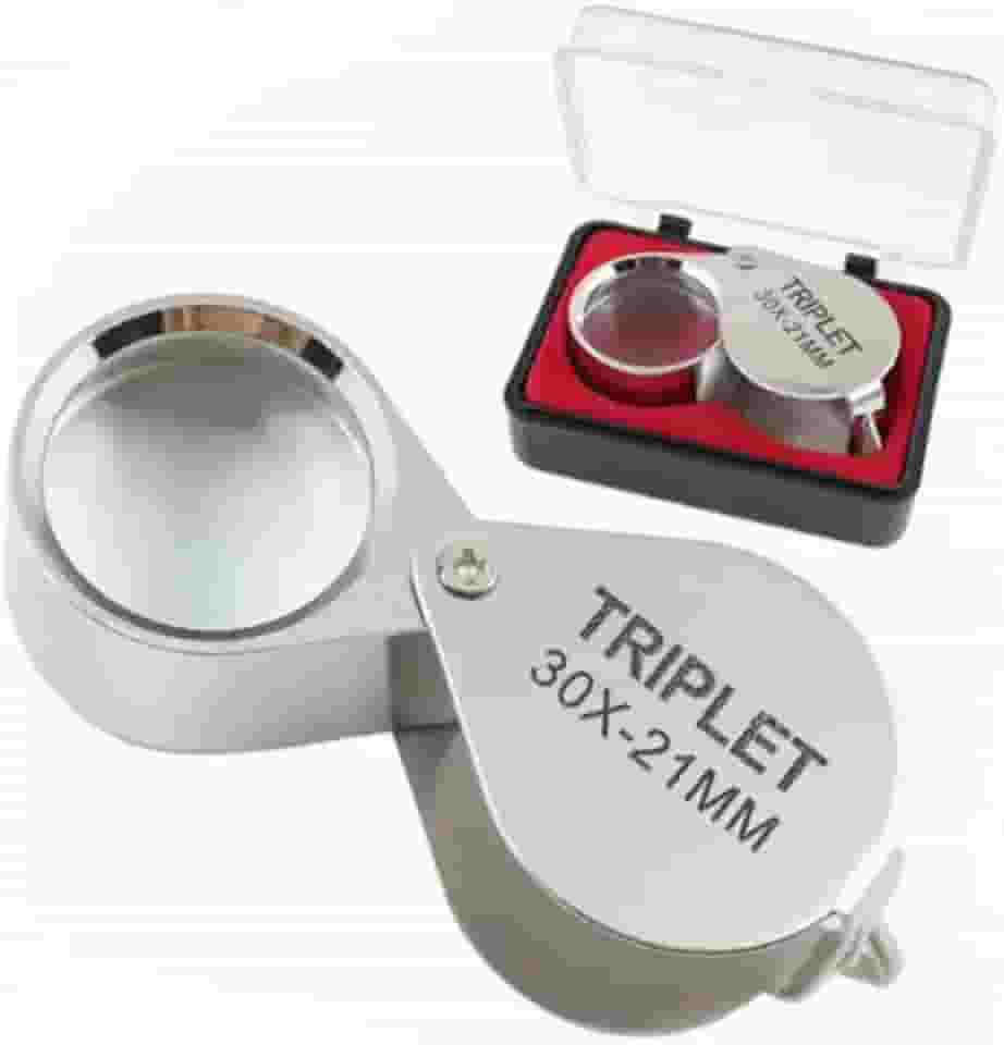 Lupa Portátil Profissional com LED Prata 30X21mm Material Resistente Ampliação 30X para Joalheiros e Relojoeiros