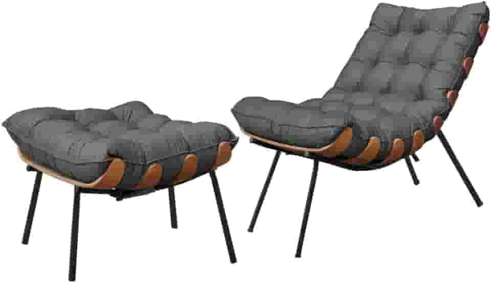 Kit Poltrona Costela com Puff Linho Grafite - Decora Vip Brasil