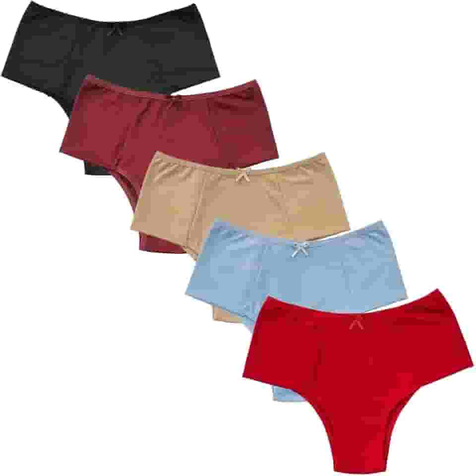 Kit de 5 Calcinhas Pós-Parto com Pala Dupla Lateral, Tecido Suave e Elástico, Cores Sortidas