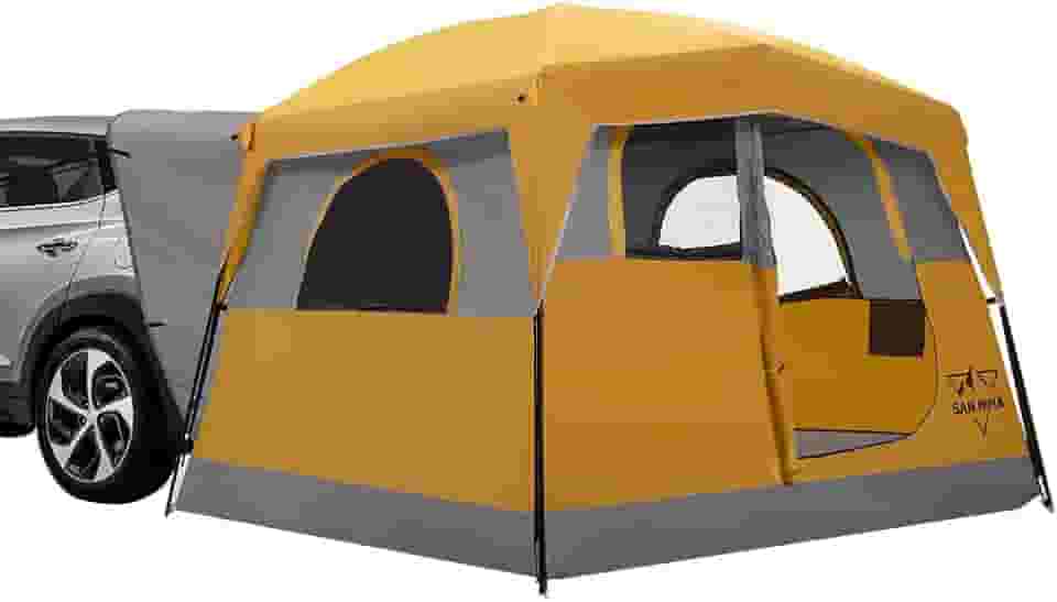 Barraca SUV SanHima para acampamento com mosca de chuva - Design de 2 portas impermeável PU3000 mm Tenda de porta traseira SUV de camada dupla para Van Jeep CUV Modelo Y, 25 cm C x 2,5 cm L x 17,6 cm