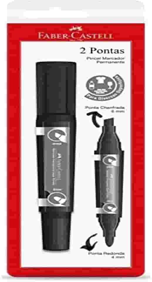 Marcador Permanente, Faber-Castell, duas pontas, SM/MP2PPR,em cartela, cor preto