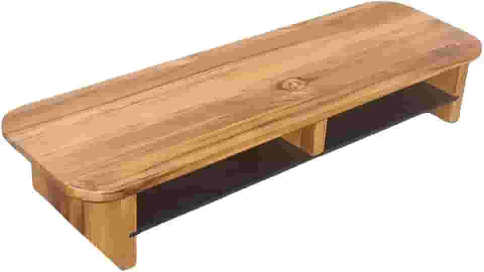 Suporte Monitor 70x22cm Madeira Teca Maciça Premium Stand Desk Elevado Top Teka Setup Gamer Minimalista