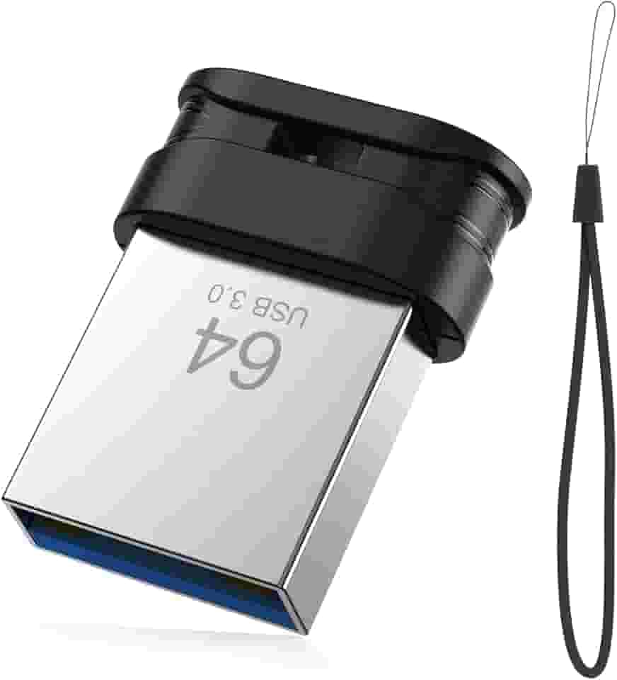 Pen drive USB 3.0 de 64 GB, mini pen drive à prova d'água com orifício de cordão, armazenamento USB portátil para computador, laptop, Smart TV, preto