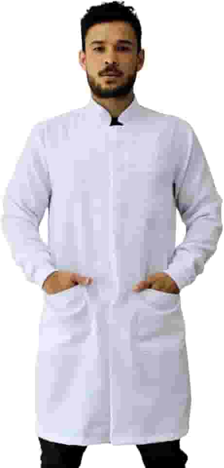 Jaleco Oxford Masculino, Botão Embutido, Gola Padre, Manga Longa, Com Punho