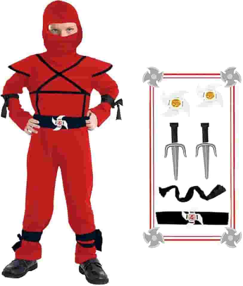Conjunto de fantasia Ninja de luxo para crianças, fantasia Ninja musculosa, fantasia de Halloween Ninja para meninos