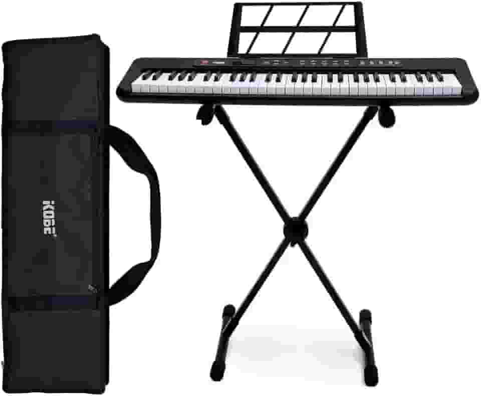 Kit Teclado Musical Kobe KB-150 BK Preto 5/8 61 Teclas Completo Preto