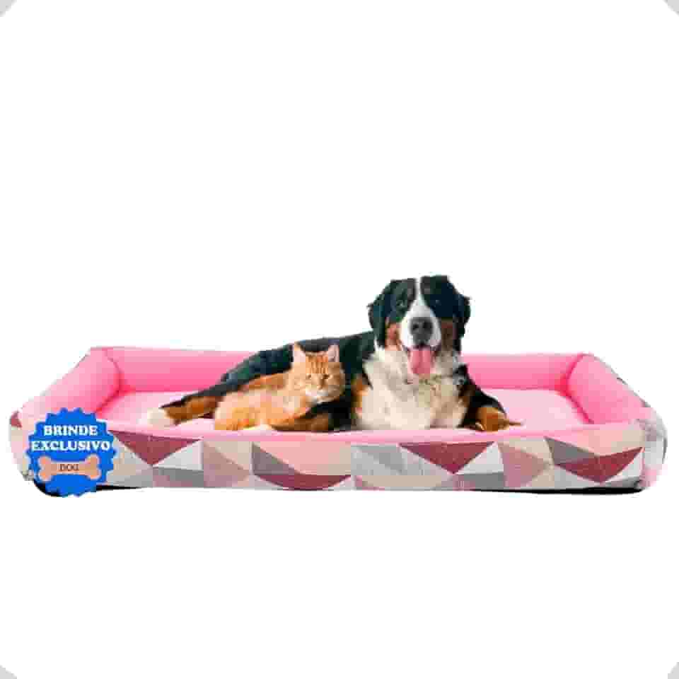 Cama Pet Gigante Para Cães Gatos Com Osso Pelúcia Brinquedo (Triângulo rosa)