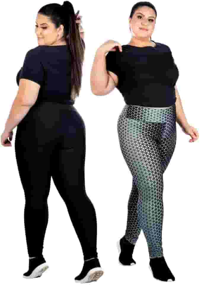 Kit 2 Leggings Plus Size G1 G2 G3 Lisa e Estampada Calça Academia Ginástica ZERO TRANSPARENCIA