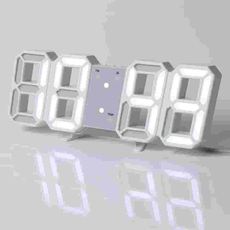 Relógio de Parede e Mesa Digital 3D LED, Despertador Moderno com Termômetro e Data, Brilho Automático, Design Decorativo para Sala Quarto e Escritório (USB)