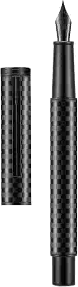 Hongdian Caneta-tinteiro de fibra de carbono floresta negra ponta média design moderno caneta de escrita suave com conversor de tinta recarregável e conjunto de estojo de caneta de metal