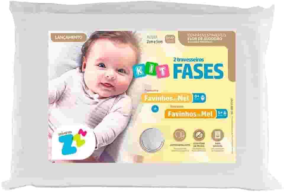 Kit 2 peças - Travesseiro para Bebê Favinhos de Mel recém nascido 0+ altura 2cm + Travesseiro para Bebê Favinhos de Mel 6+ altura 5cm - P/fronhas 30x40cm - Fibrasca
