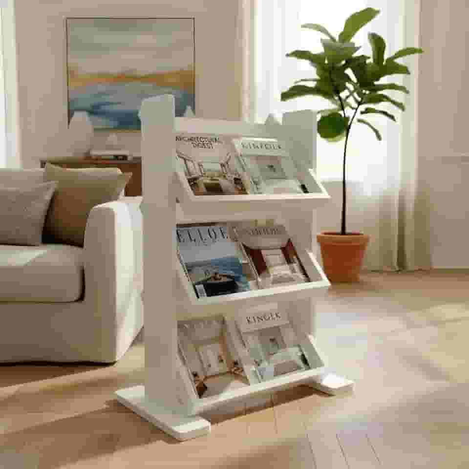 Revisteiro de Piso Chão Porta Revistas Livros Jornal Branco Laca