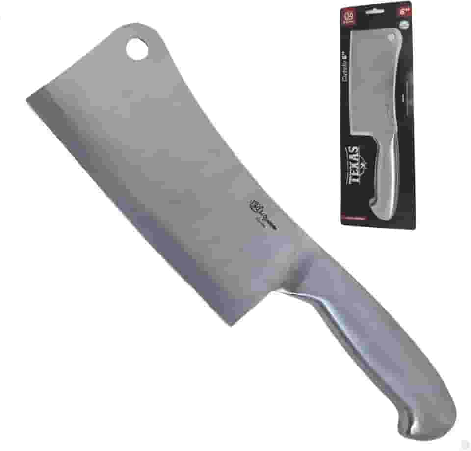Cutelo de Aço Inox 6” (28cm) Profissional – Facas e Cutelo para Churrasco, Cozinha e Corte de Carnes